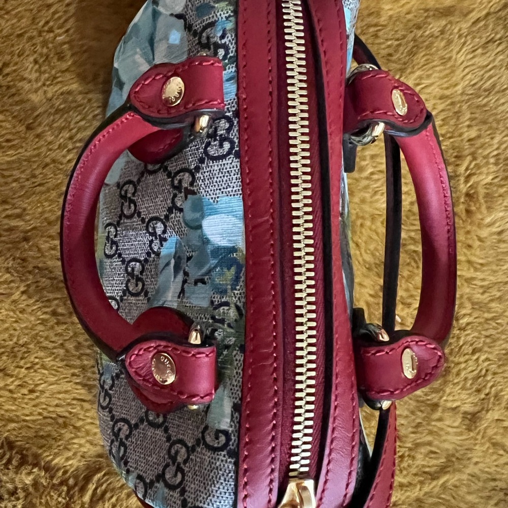 Mini GG Supreme Blue Floral Print with Red leather trim. - Picture 8 of 16